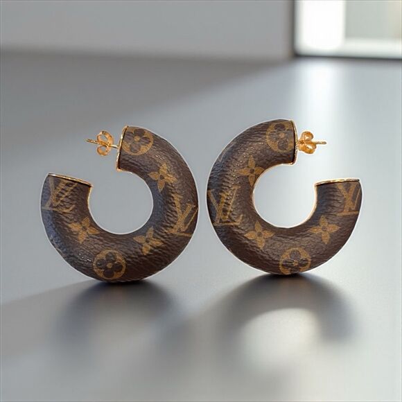 Louis Vuitton Monogram Brown and Gold Hoop Earrings - Picture 3 of 5